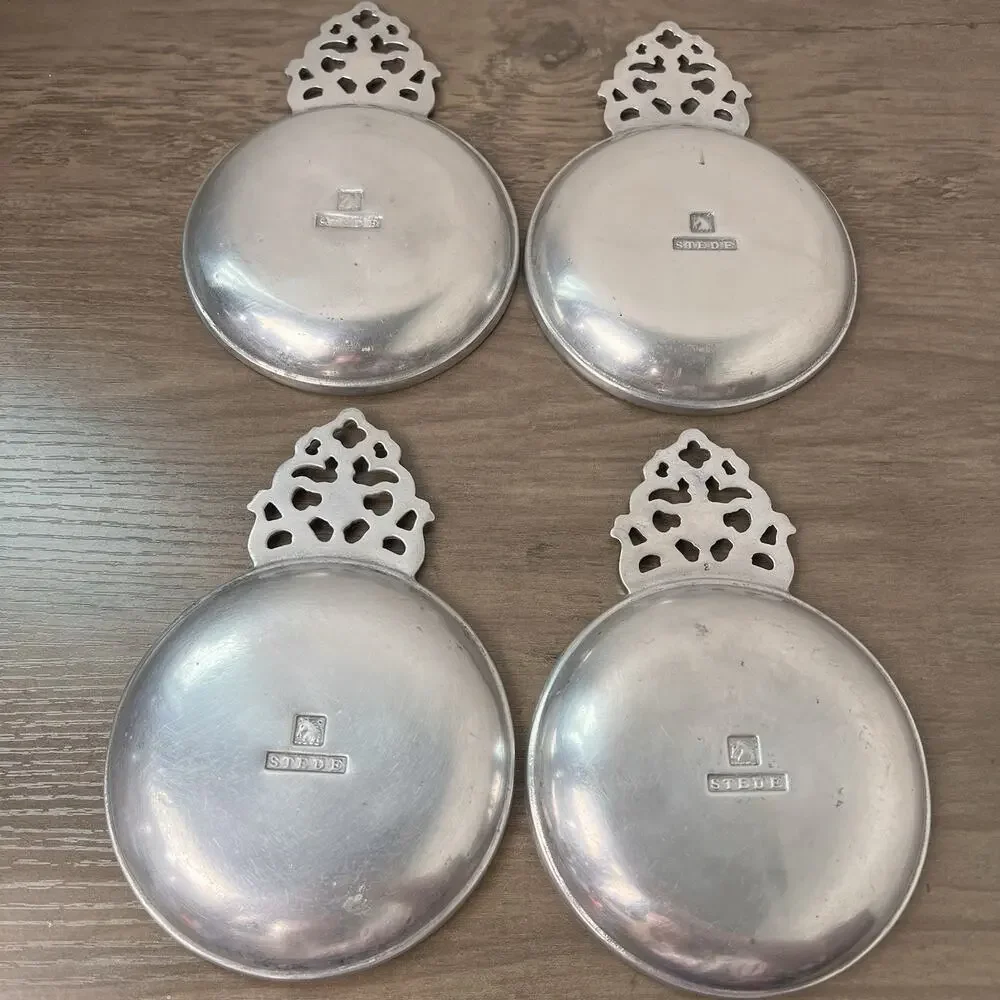 Stede Vintage Pewter Porridge Porringer tastevins Bowl Horse Head Mark Set 4